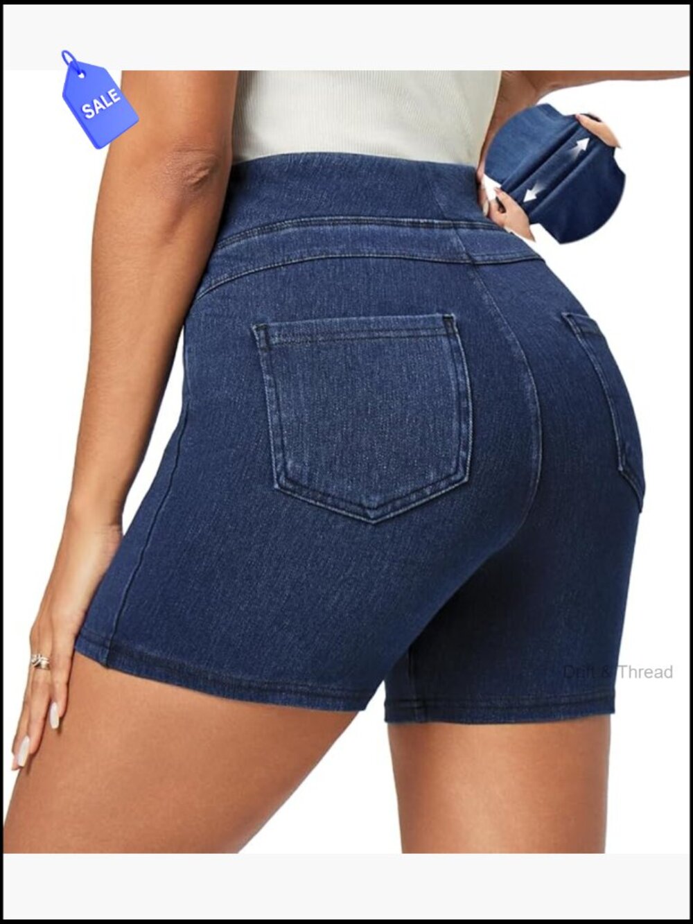 High Waisted Pull On Denim Shorts with Pockets Stretchy Jorts Women's